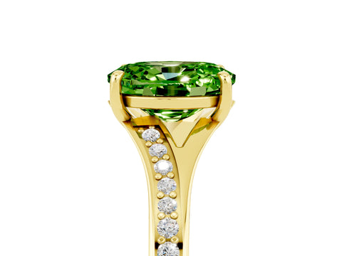 Yellow gold Oval Cut Peridot Solitaire Ring with Pavé Band and Prong Setting_5