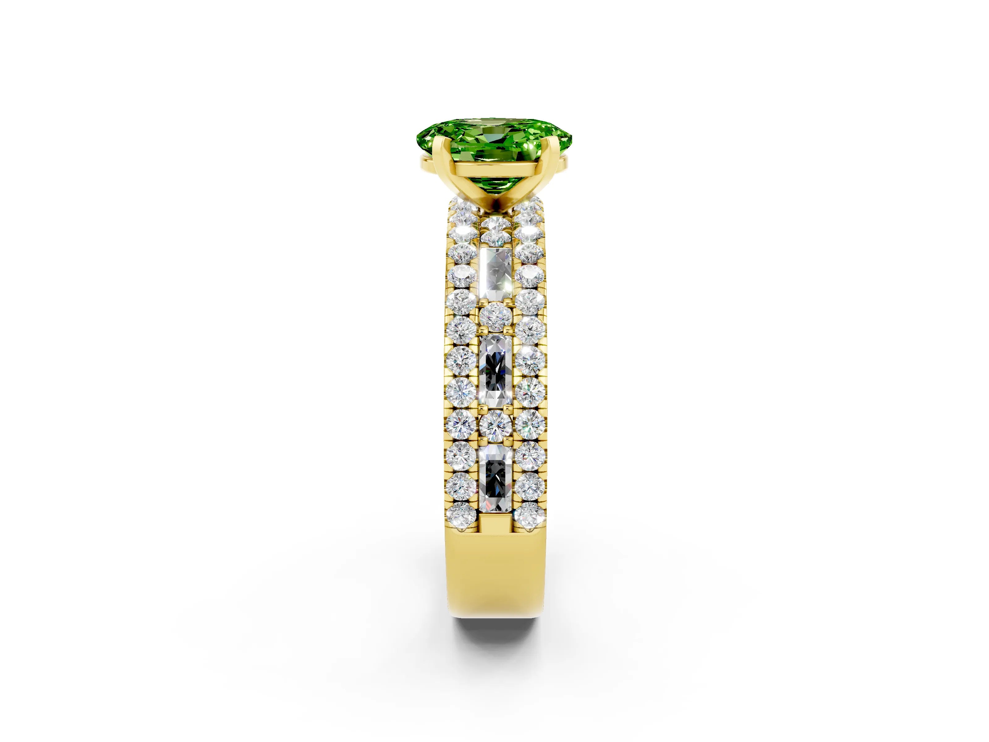 Yellow gold Oval Cut Peridot Solitaire Ring with Pavé and Channel Set Band_2