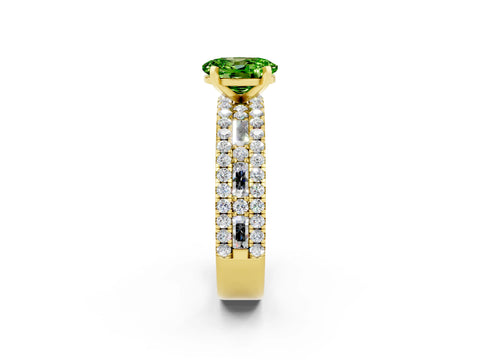 Yellow gold Oval Cut Peridot Solitaire Ring with Pavé and Channel Set Band_2