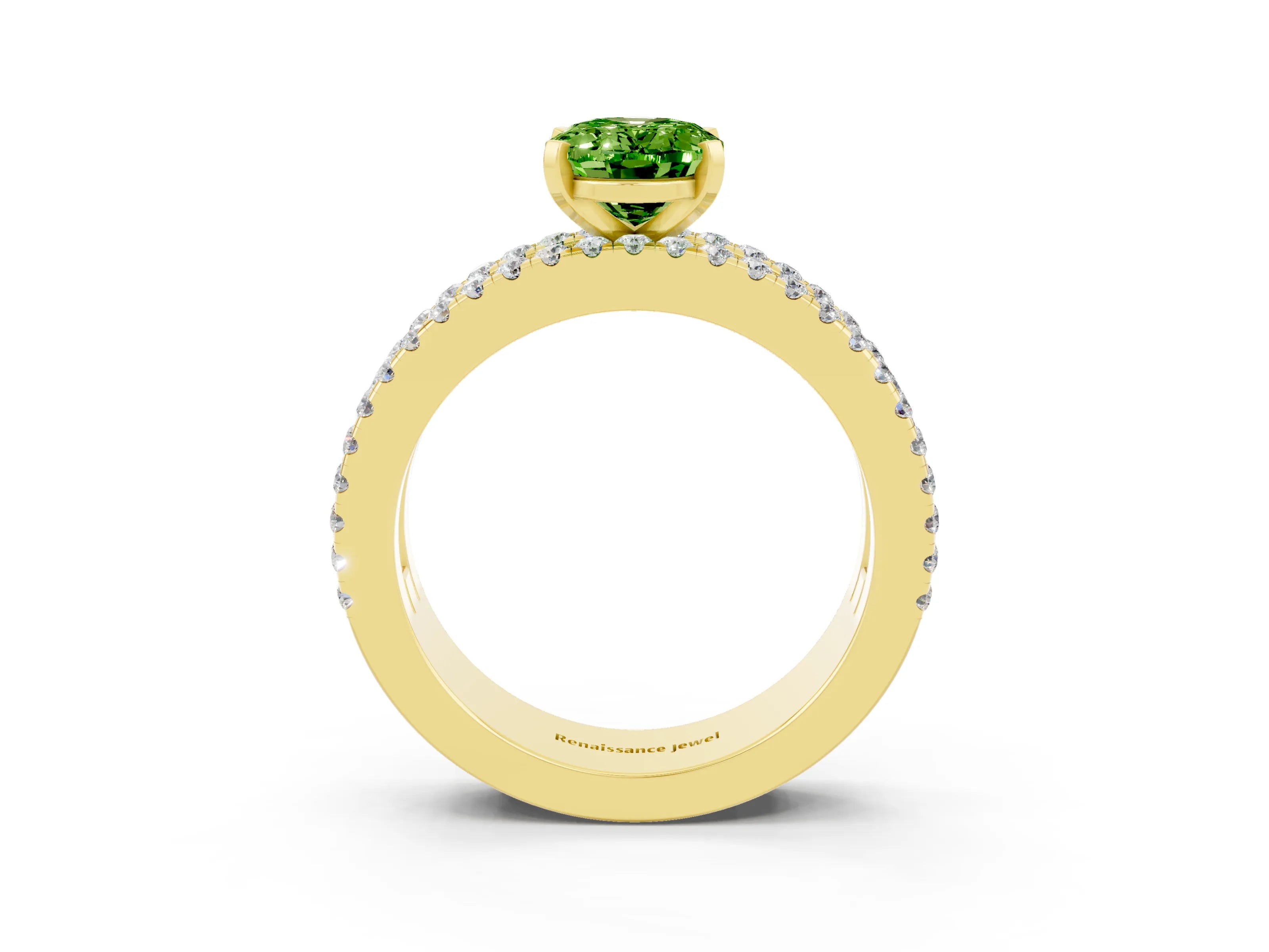 Yellow gold Oval Cut Peridot Solitaire Ring with Pavé and Channel Set Band_3