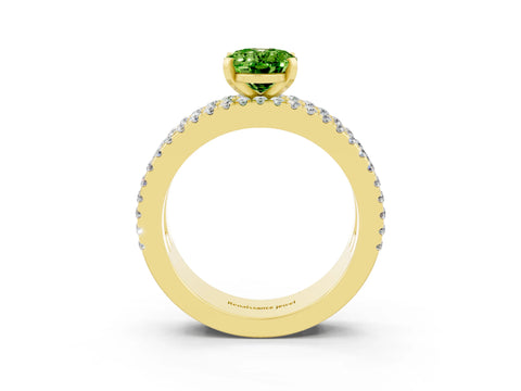 Yellow gold Oval Cut Peridot Solitaire Ring with Pavé and Channel Set Band_3