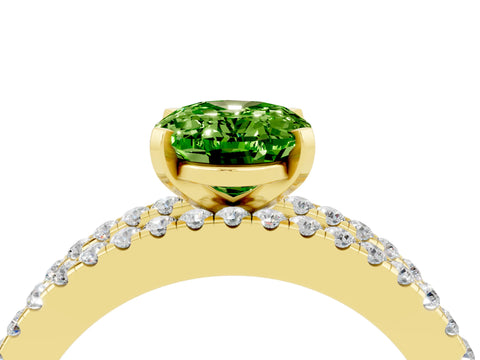 Yellow gold Oval Cut Peridot Solitaire Ring with Pavé and Channel Set Band_4