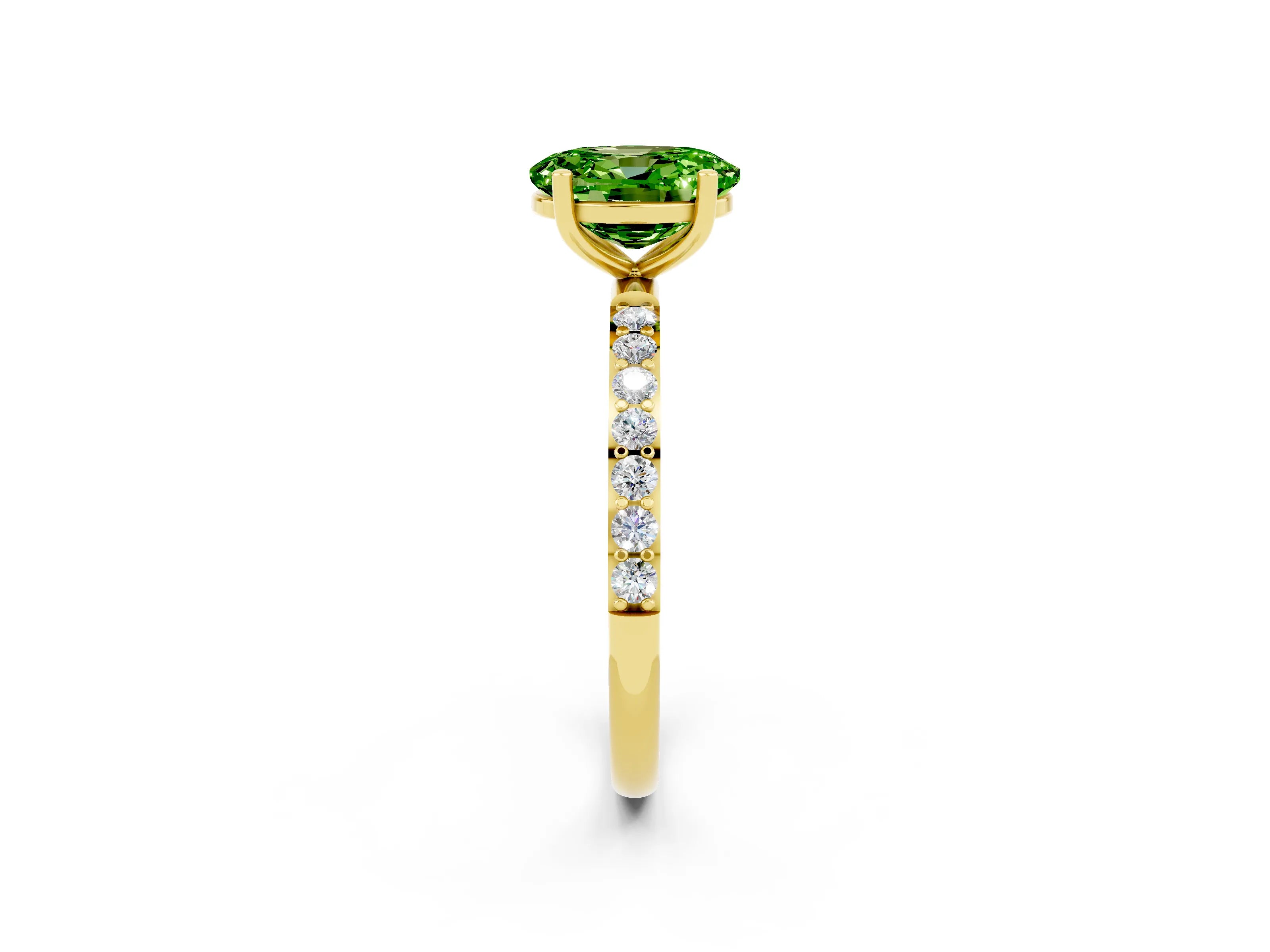 Yellow gold Oval Cut Peridot Solitaire Ring with Pave Band and Four Prong Setting_14