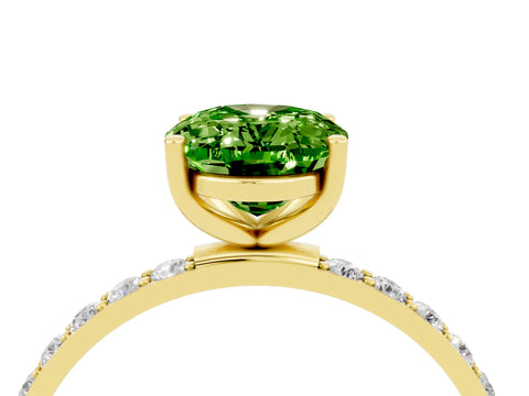 Yellow gold Oval Cut Peridot Solitaire Ring with Pave Band and Four Prong Setting_16
