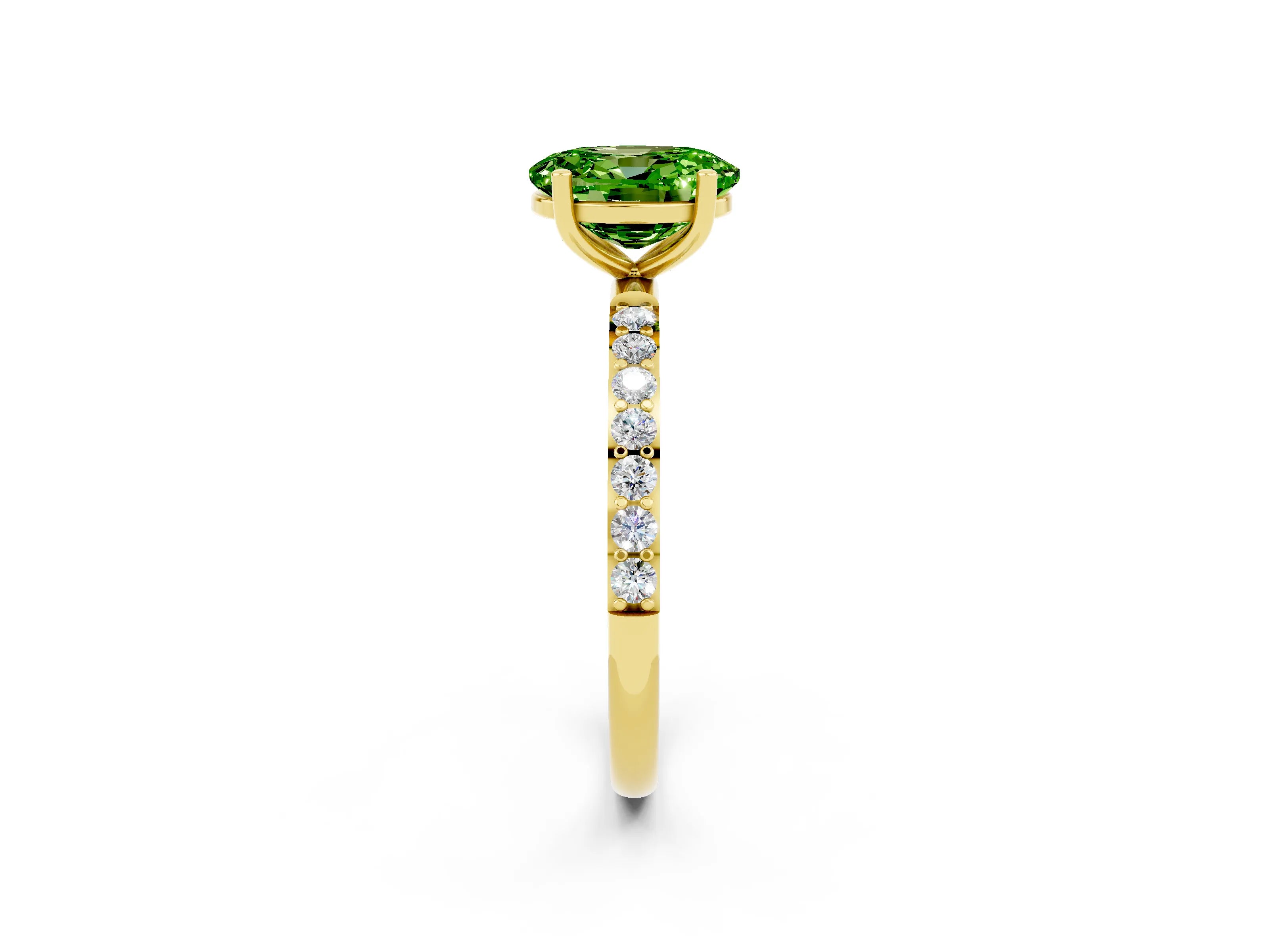 Yellow gold Oval Cut Peridot Solitaire Ring with Pave Band and Four Prong Setting_26