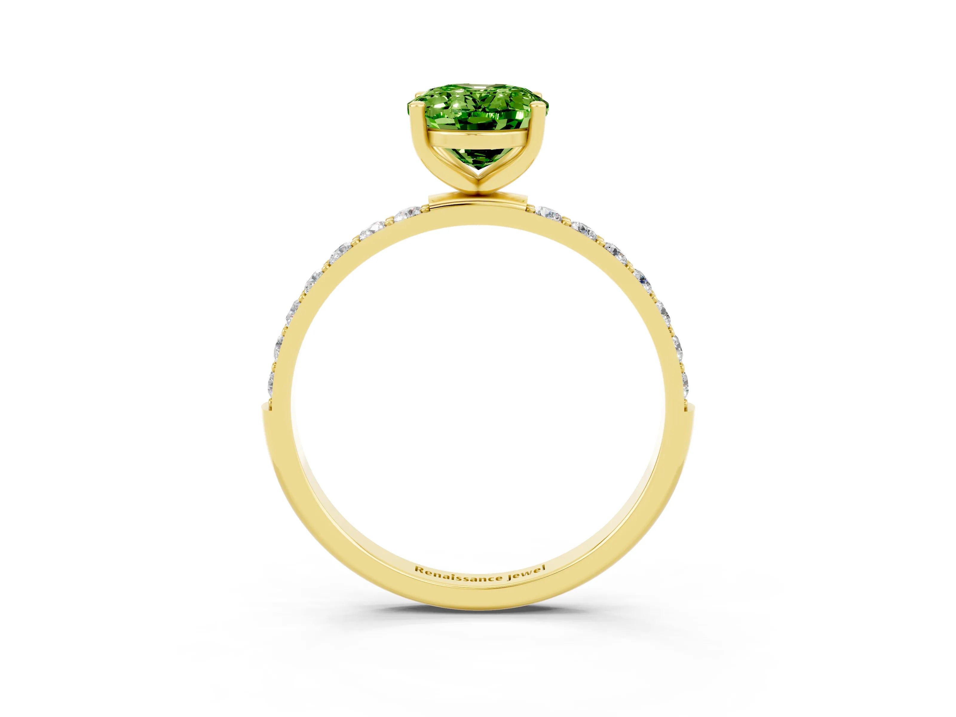 Yellow gold Oval Cut Peridot Solitaire Ring with Pave Band and Four Prong Setting_27