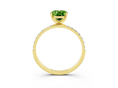 Yellow gold Oval Cut Peridot Solitaire Ring with Pave Band and Four Prong Setting_27