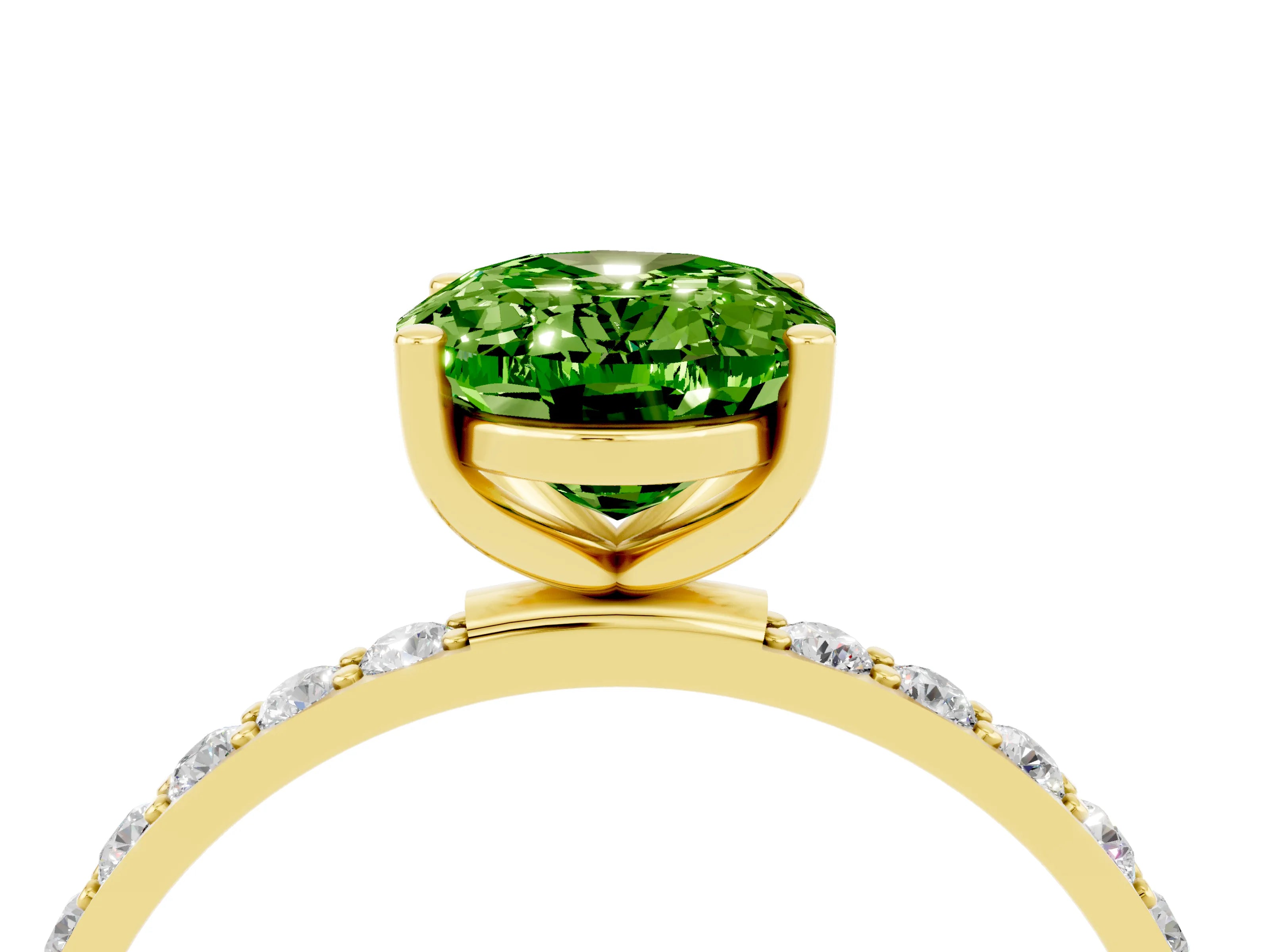 Yellow gold Oval Cut Peridot Solitaire Ring with Pave Band and Four Prong Setting_28