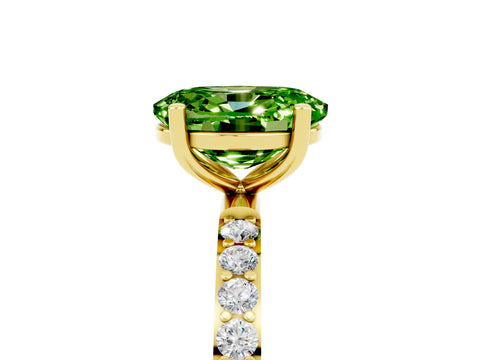 Yellow gold Oval Cut Peridot Solitaire Ring with Pave Band and Four Prong Setting_29
