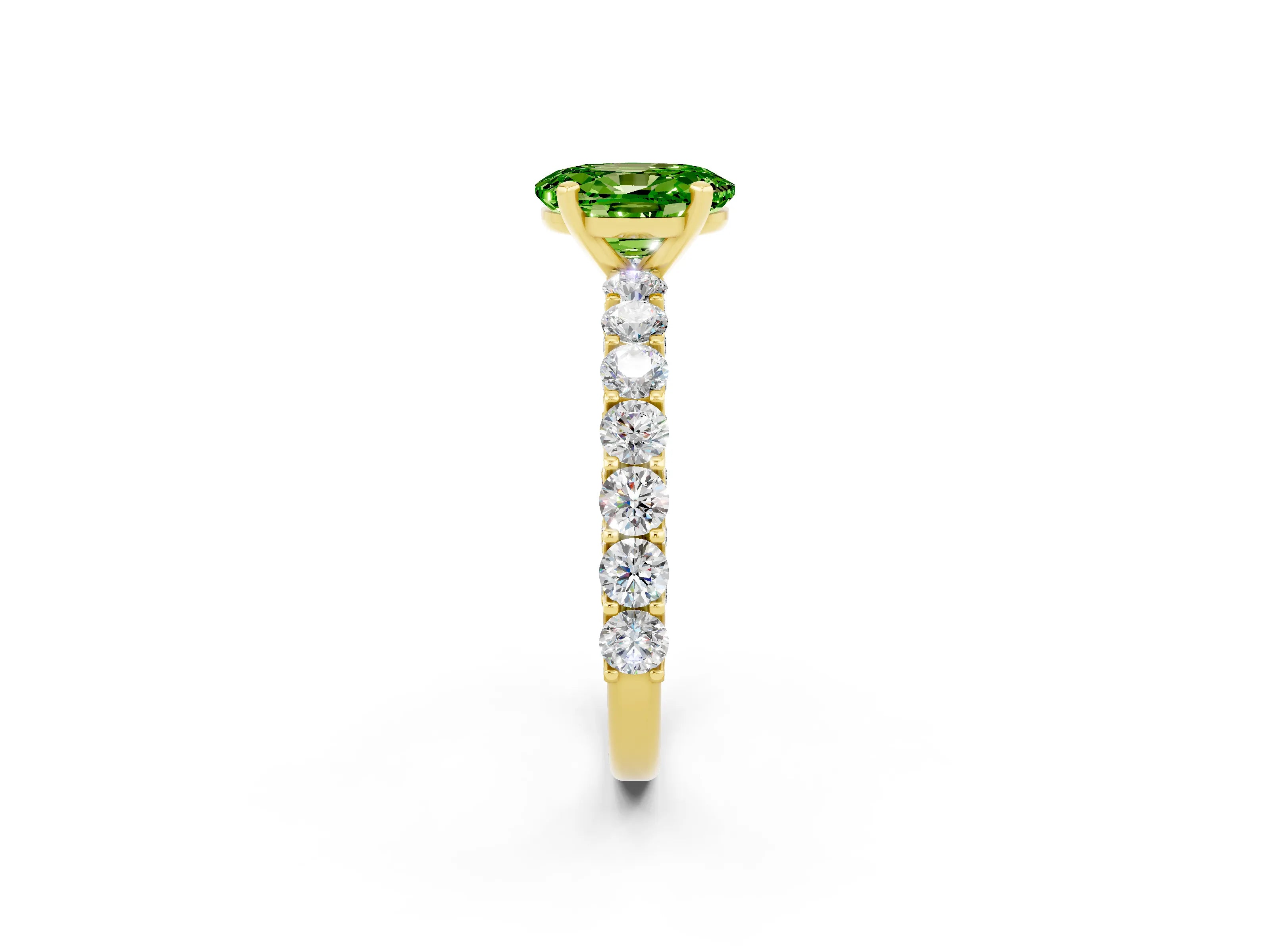 Yellow gold Oval Cut Peridot Solitaire Ring with Shared Prong Pavé Band and Four-Prong Setting_2