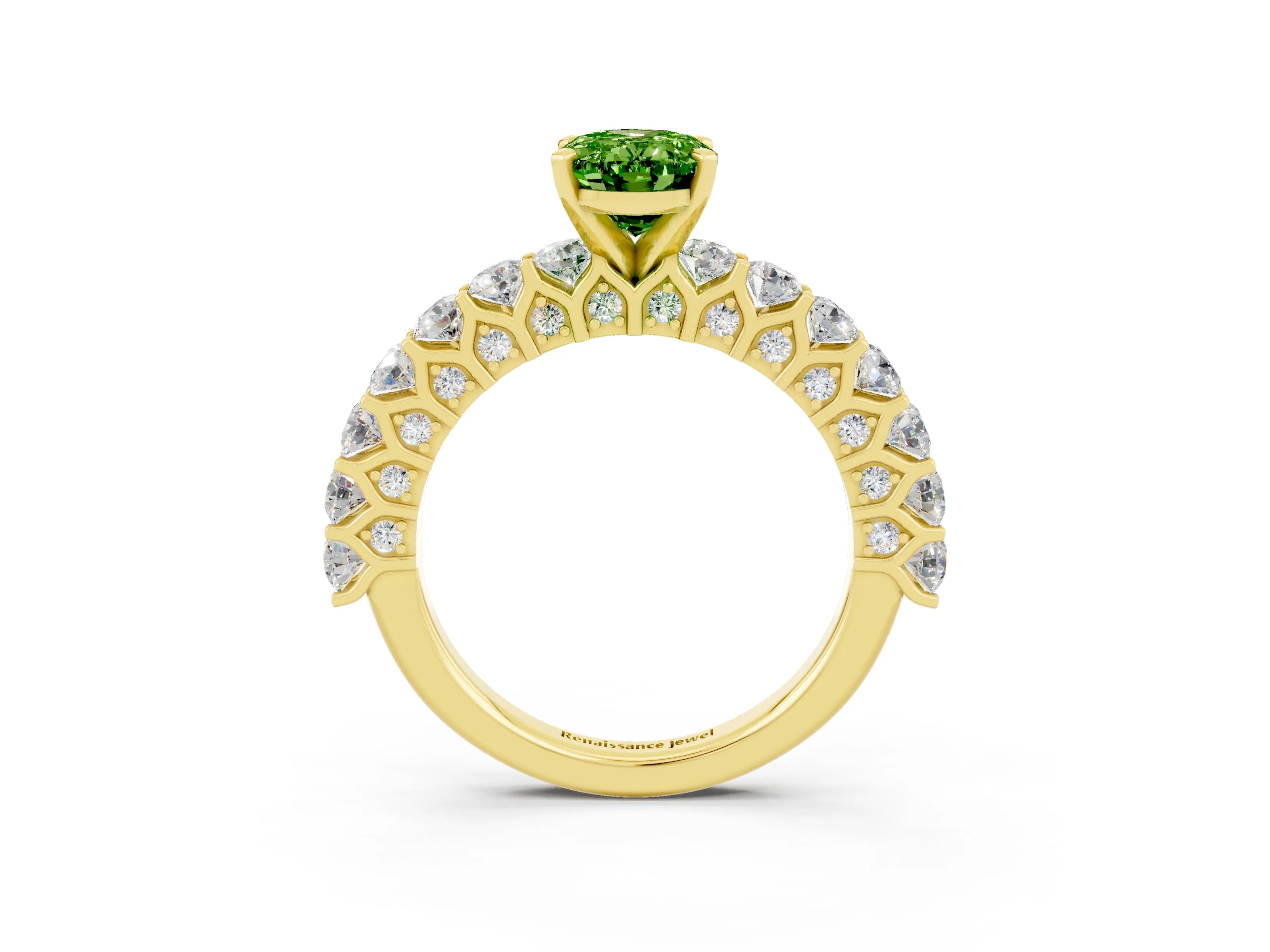 Yellow gold Oval Cut Peridot Solitaire Ring with Shared Prong Pavé Band and Four-Prong Setting_3