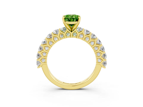 Yellow gold Oval Cut Peridot Solitaire Ring with Shared Prong Pavé Band and Four-Prong Setting_3