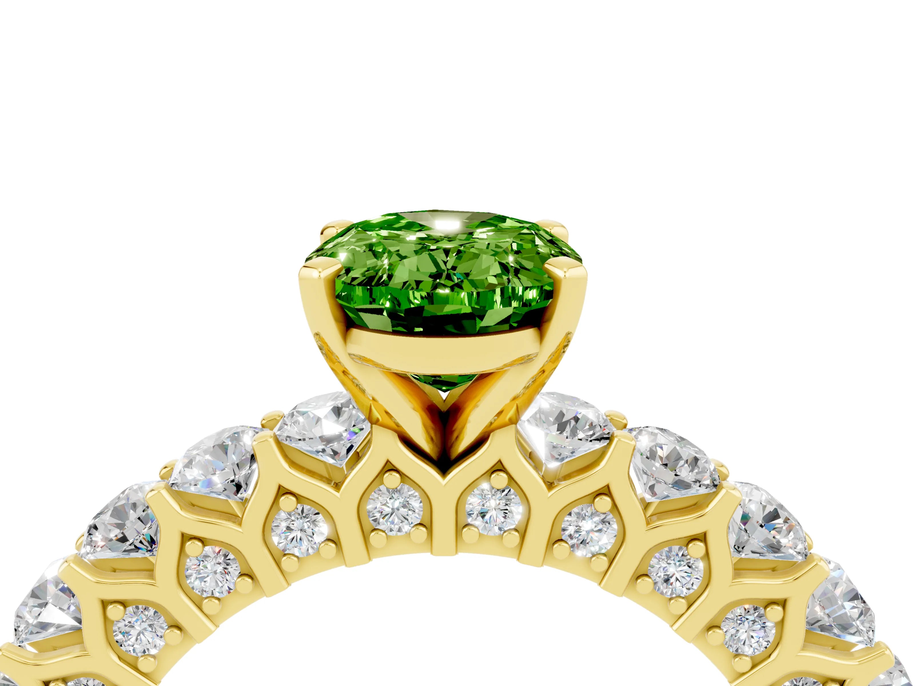 Yellow gold Oval Cut Peridot Solitaire Ring with Shared Prong Pavé Band and Four-Prong Setting_4