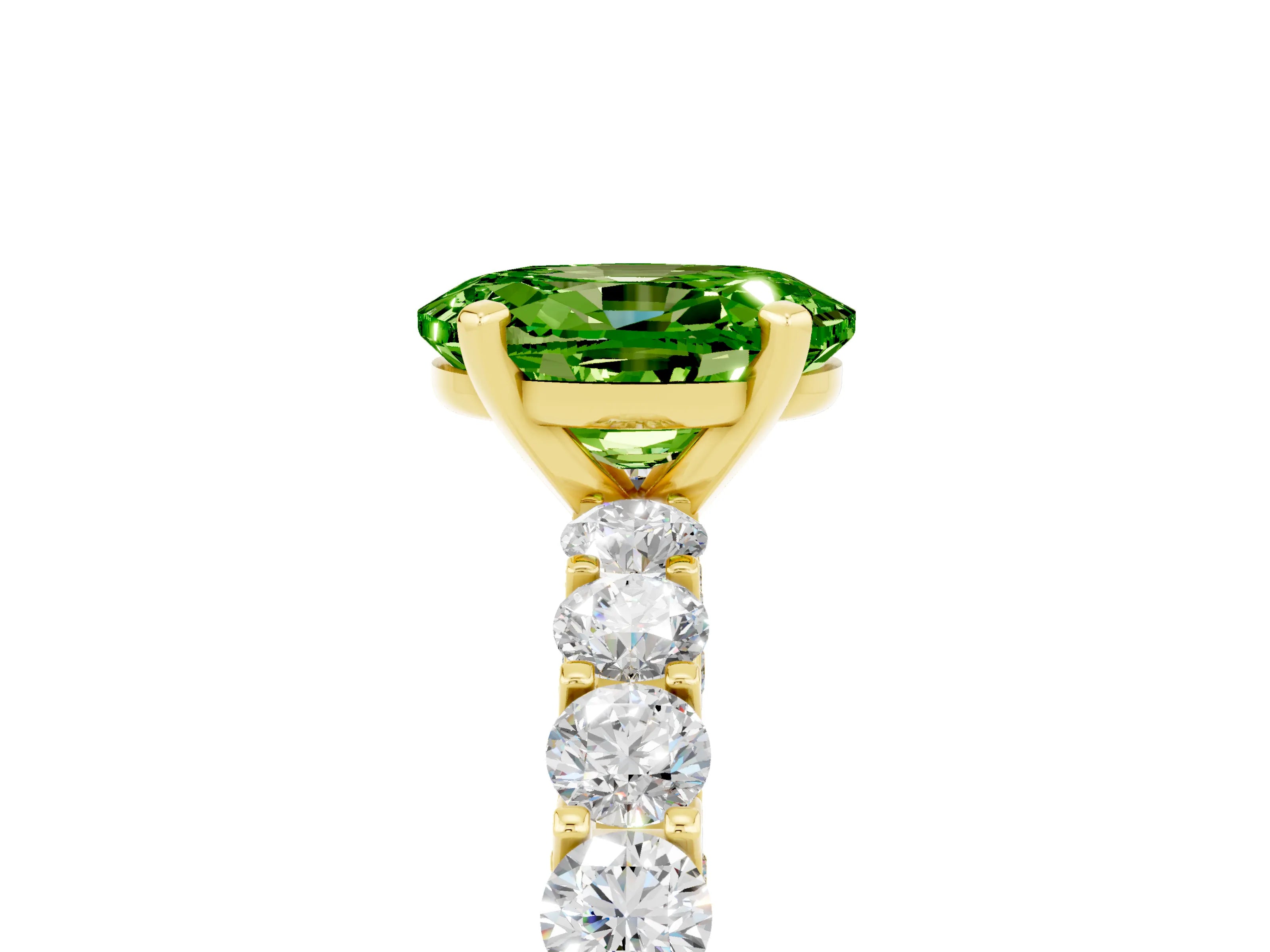 Yellow gold Oval Cut Peridot Solitaire Ring with Shared Prong Pavé Band and Four-Prong Setting_5