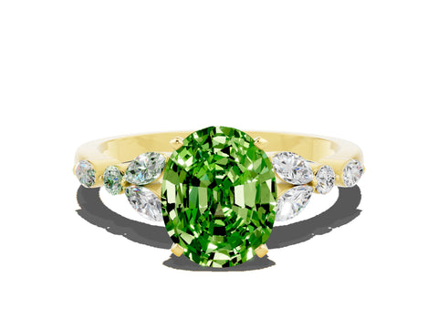 Yellow gold Oval Cut Peridot Solitaire Ring with Side Stones and Four-Prong Setting_12