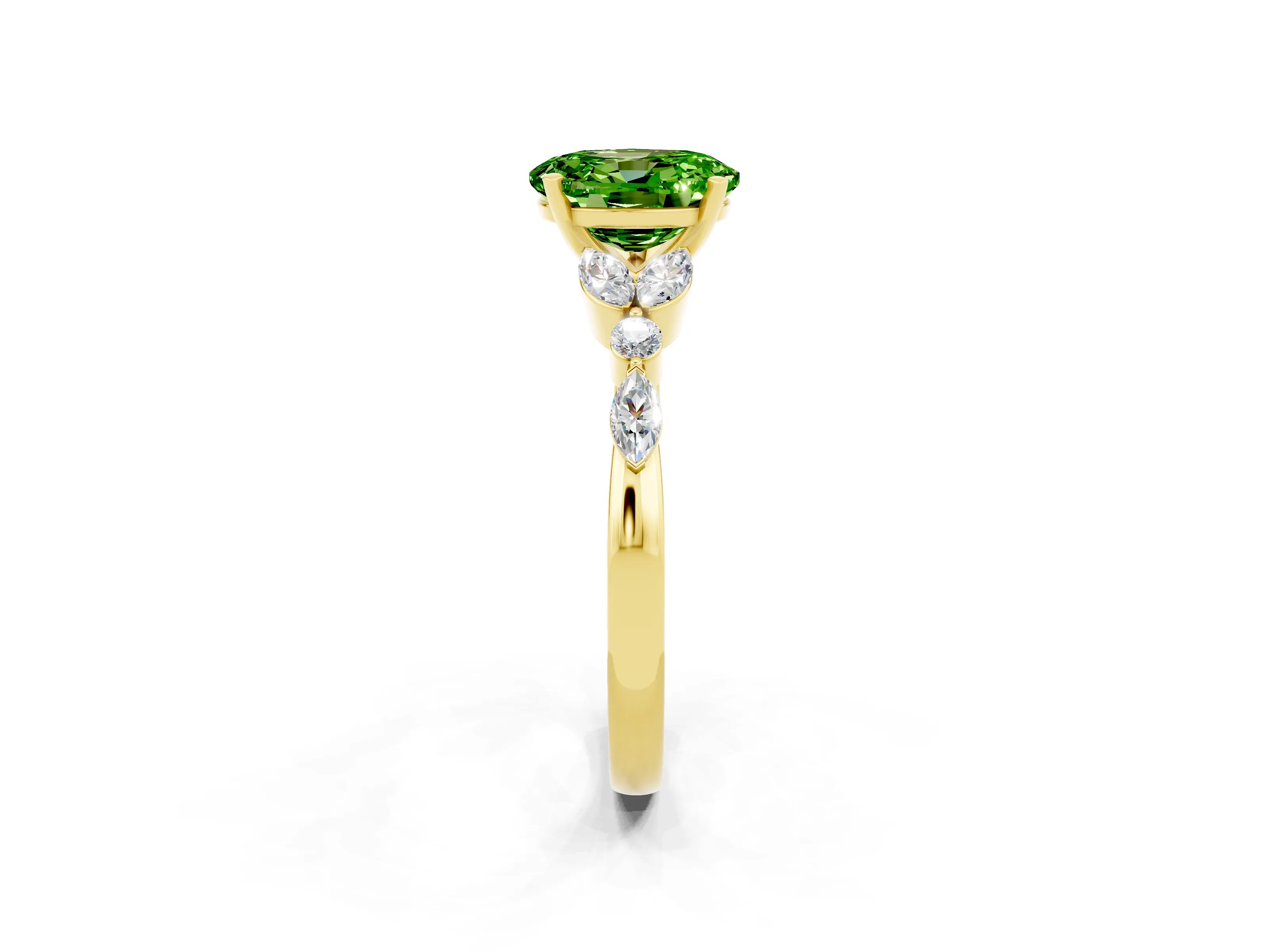 Yellow gold Oval Cut Peridot Solitaire Ring with Side Stones and Four-Prong Setting_14