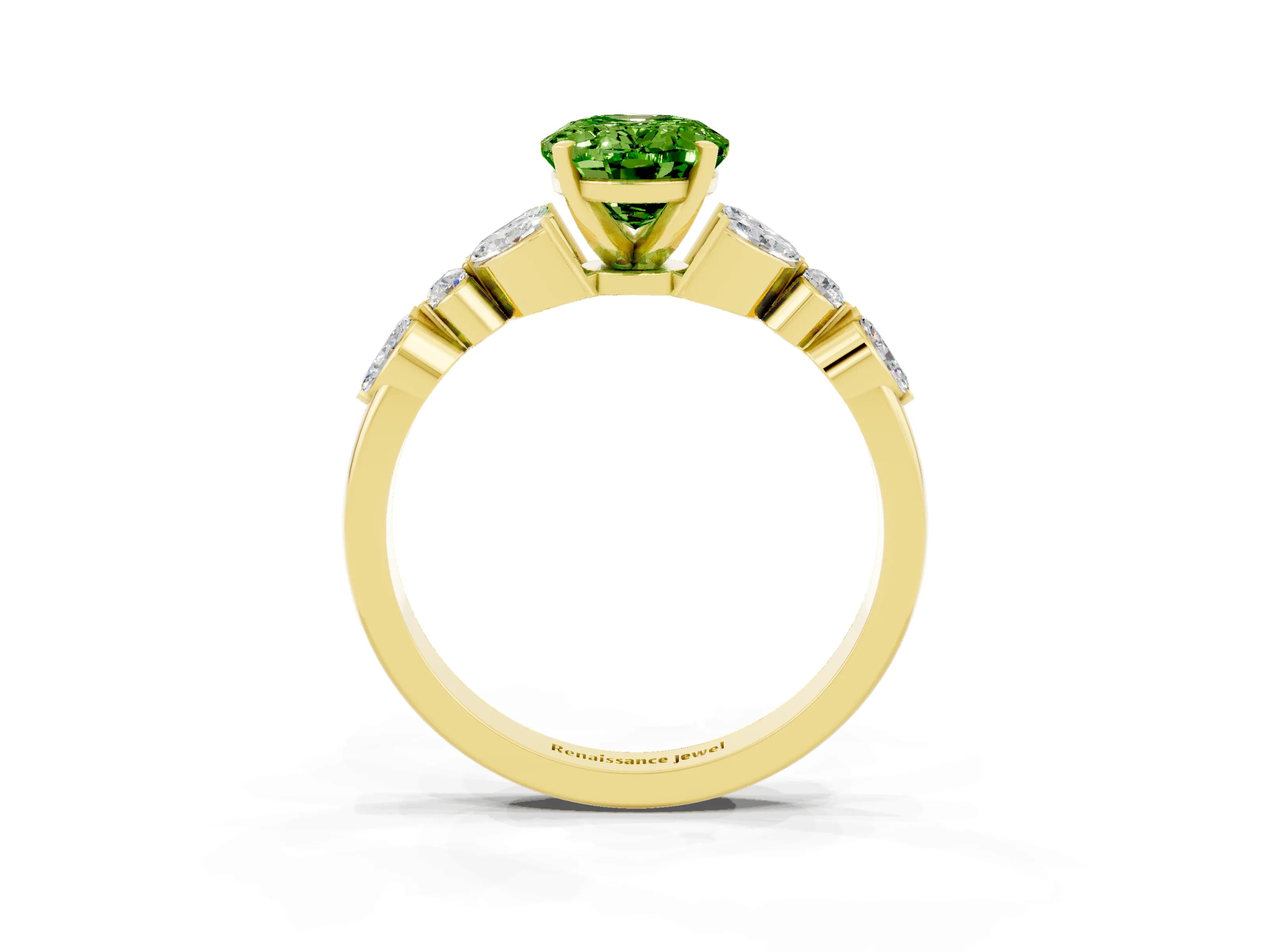 Yellow gold Oval Cut Peridot Solitaire Ring with Side Stones and Four-Prong Setting_15