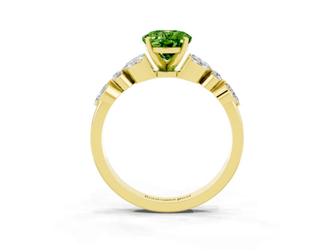 Yellow gold Oval Cut Peridot Solitaire Ring with Side Stones and Four-Prong Setting_15