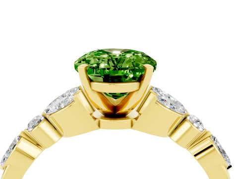 Yellow gold Oval Cut Peridot Solitaire Ring with Side Stones and Four-Prong Setting_16