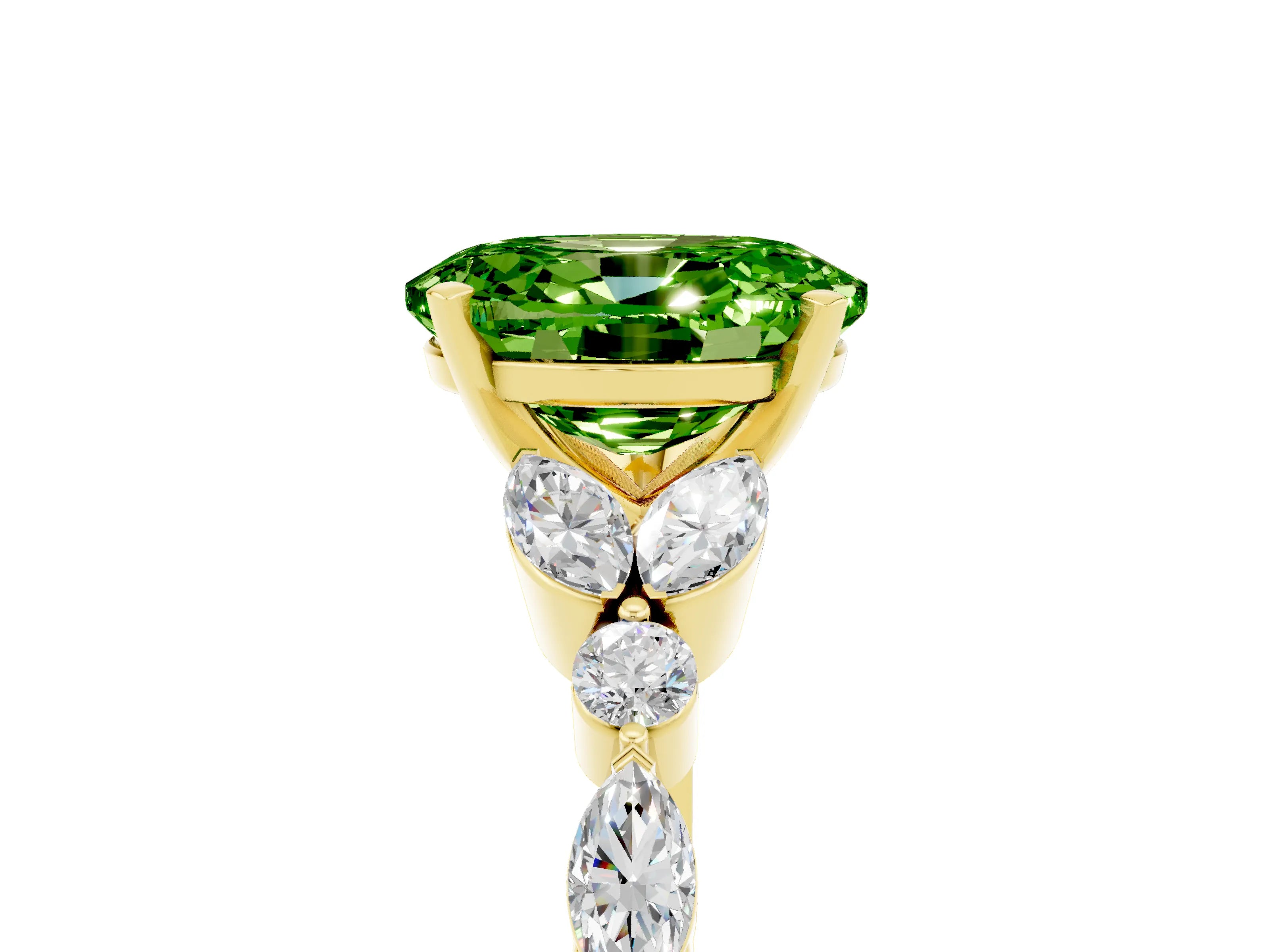 Yellow gold Oval Cut Peridot Solitaire Ring with Side Stones and Four-Prong Setting_17
