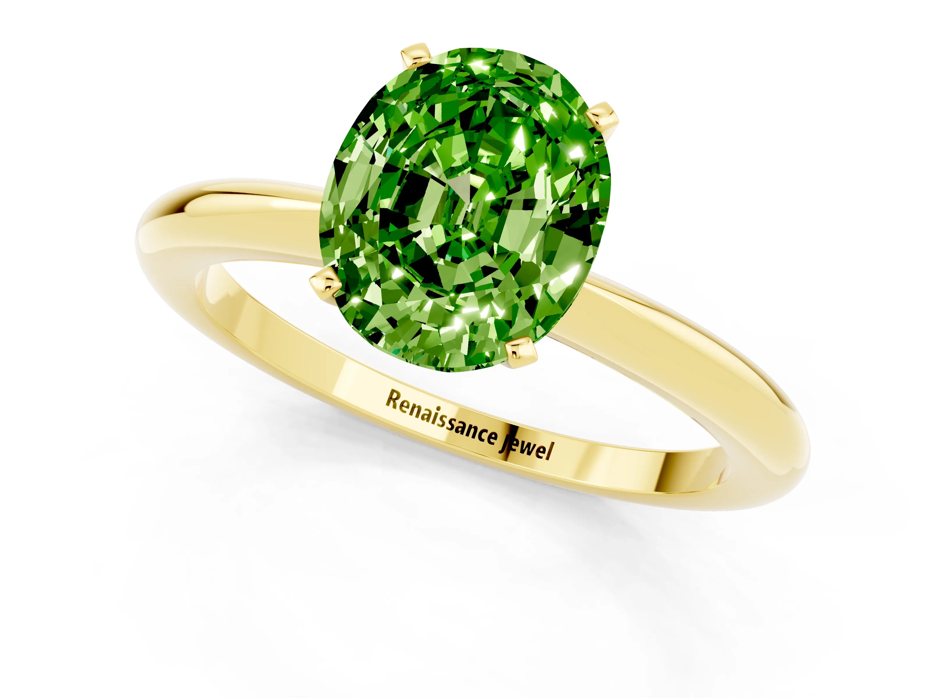 Yellow gold Oval Cut Peridot Solitaire Ring with Six-Prong Setting and Classic Band_1