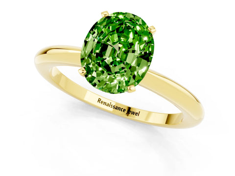 Yellow gold Oval Cut Peridot Solitaire Ring with Six-Prong Setting and Classic Band_1