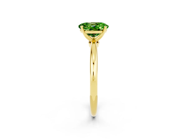 Yellow gold Oval Cut Peridot Solitaire Ring with Six-Prong Setting and Classic Band