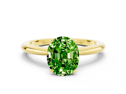 Yellow gold Oval Cut Peridot Solitaire Ring with Six-Prong Setting and Classic Band