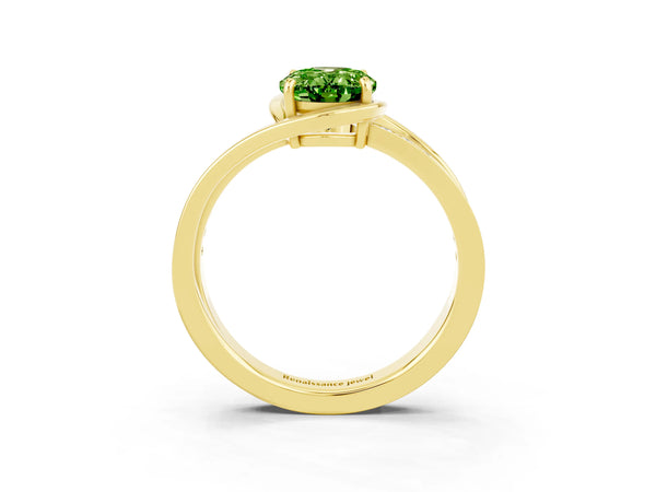 Yellow gold Oval Cut Peridot Solitaire Ring with Split Shank and Prong Setting