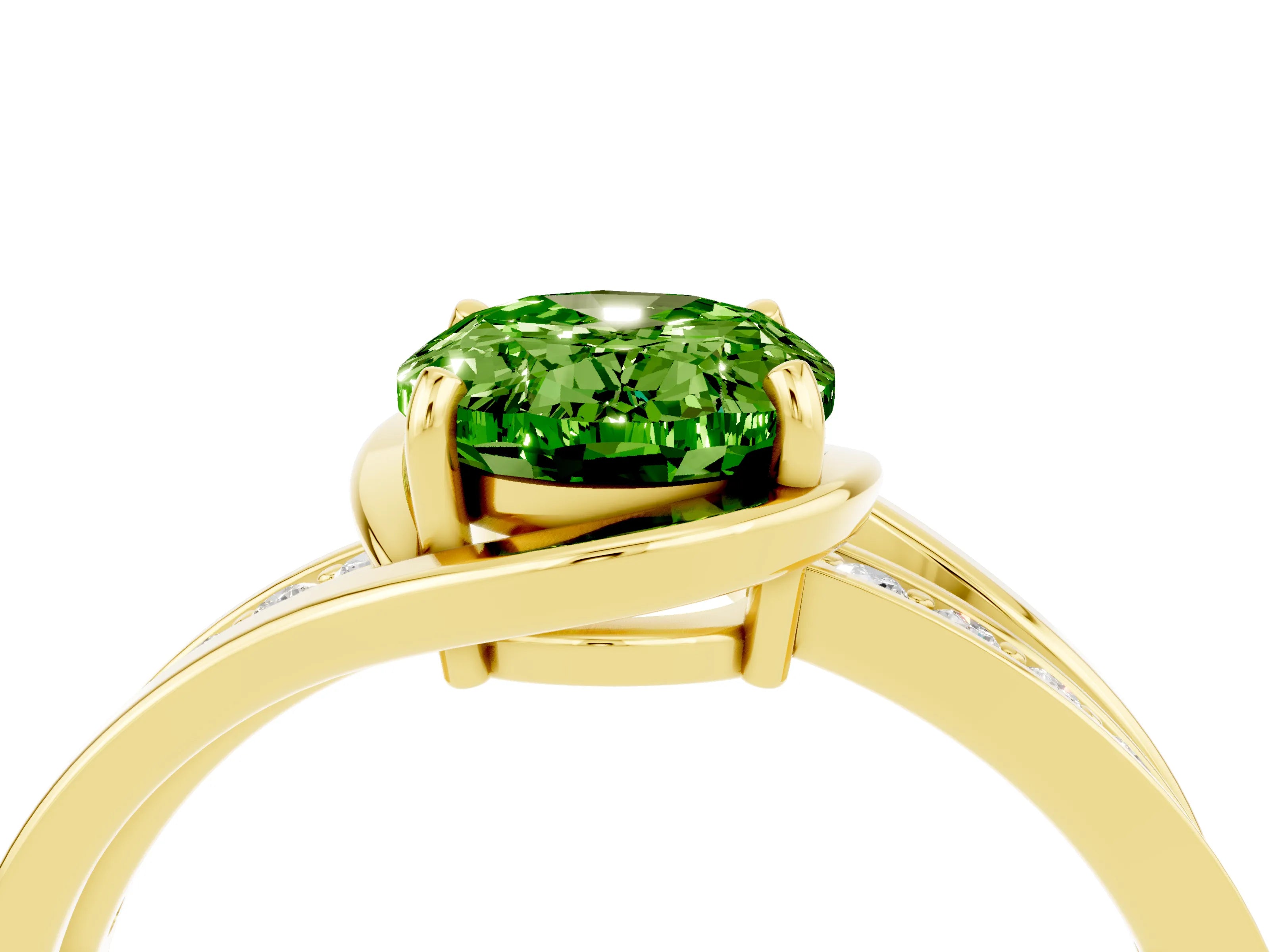 Yellow gold Oval Cut Peridot Solitaire Ring with Split Shank and Prong Setting_4