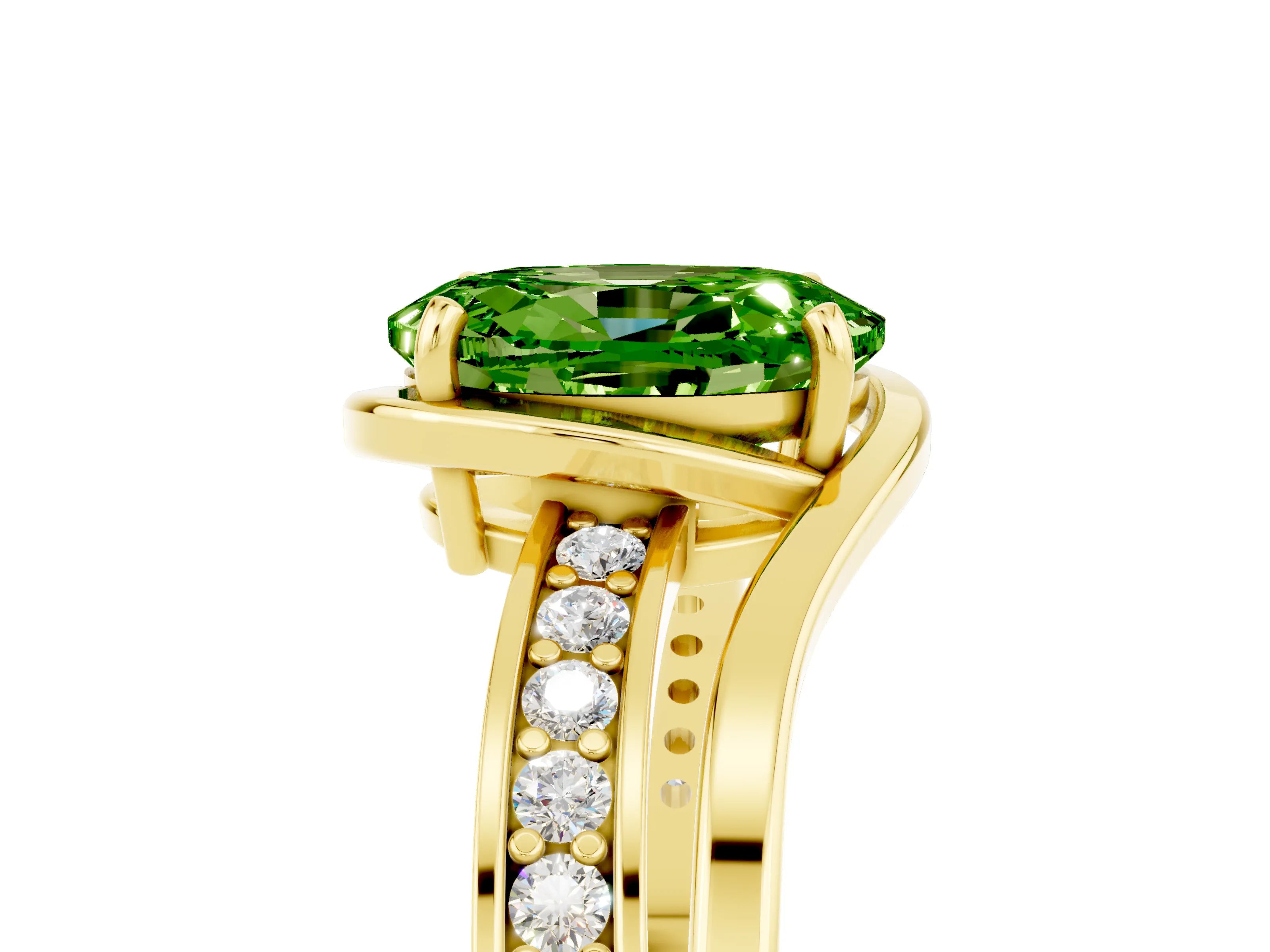 Yellow gold Oval Cut Peridot Solitaire Ring with Split Shank and Prong Setting_5