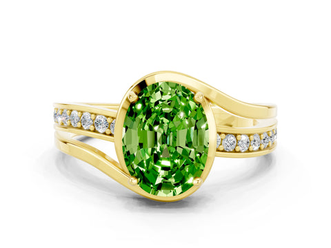 Yellow gold Oval Cut Peridot Solitaire Ring with Split Shank and Prong Setting