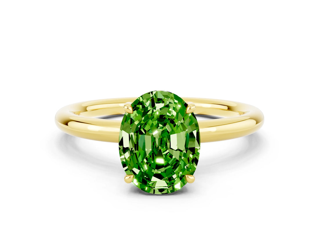 Yellow gold Oval Cut Peridot Solitaire Ring with Thin Band and Four-Prong Setting_12