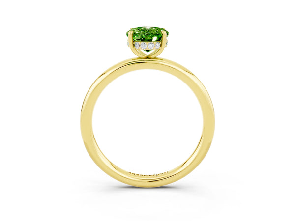 Yellow gold Oval Cut Peridot Solitaire Ring with Thin Band and Four-Prong Setting