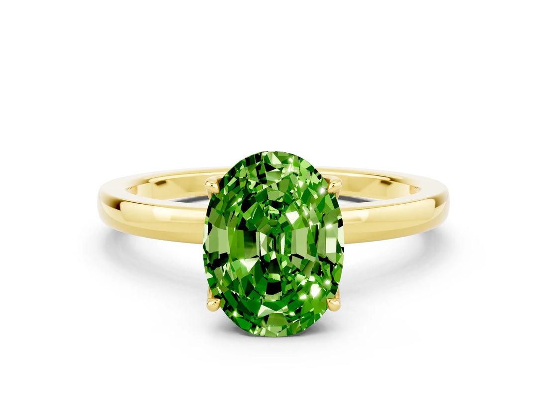 Yellow gold Oval Cut Peridot Solitaire Ring with Thin Band and Prong Setting_12