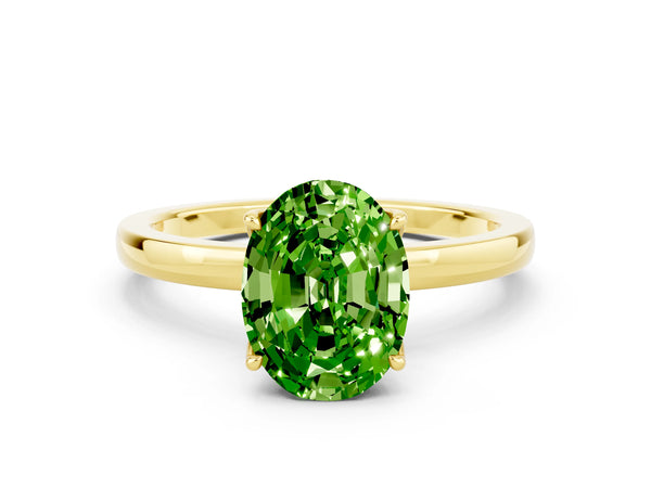 Yellow gold Oval Cut Peridot Solitaire Ring with Thin Band and Prong Setting
