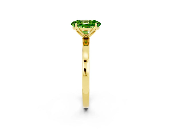 Yellow gold Oval Cut Peridot Solitaire Ring with Thin Band and Prong Setting