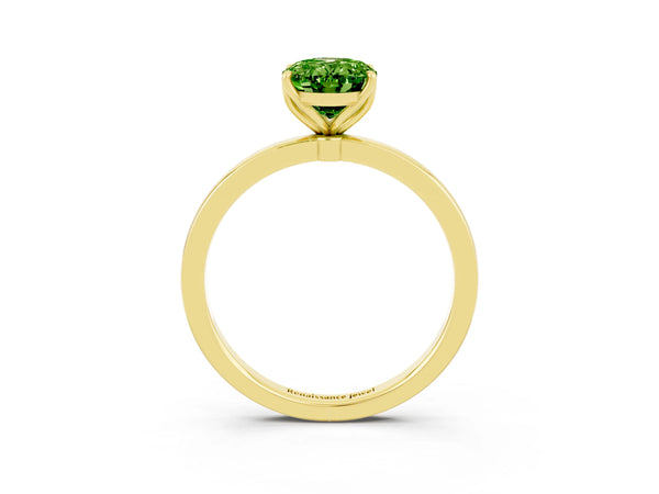 Yellow gold Oval Cut Peridot Solitaire Ring with Thin Band and Prong Setting