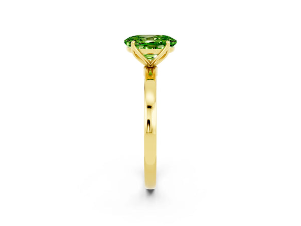 Yellow gold Oval Cut Peridot Solitaire Ring with Thin Band and Prong Setting