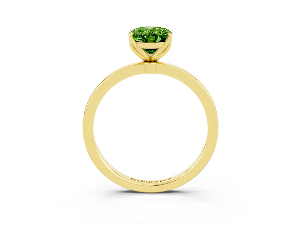 Yellow gold Oval Cut Peridot Solitaire Ring with Thin Band and Prong Setting