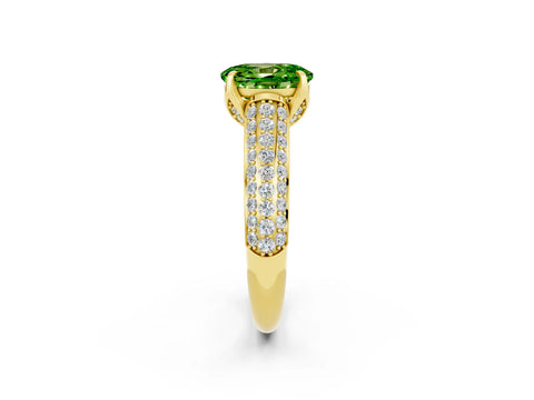 Yellow gold Oval Cut Peridot Solitaire Ring with Three-Row Pavé Band and Four-Prong Setting_14