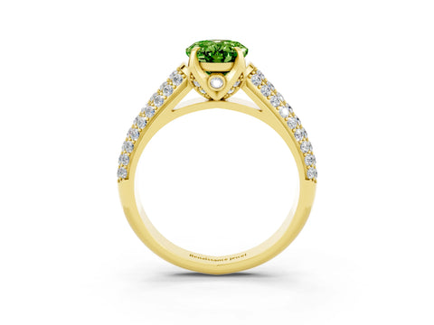 Yellow gold Oval Cut Peridot Solitaire Ring with Three-Row Pavé Band and Four-Prong Setting_15