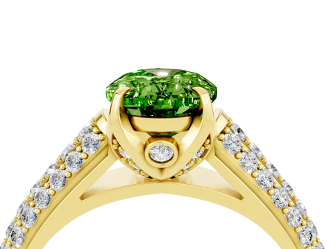 Yellow gold Oval Cut Peridot Solitaire Ring with Three-Row Pavé Band and Four-Prong Setting_16