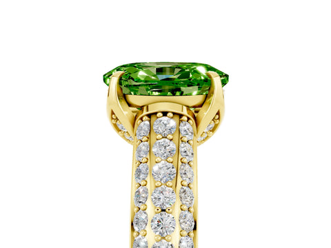Yellow gold Oval Cut Peridot Solitaire Ring with Three-Row Pavé Band and Four-Prong Setting_17