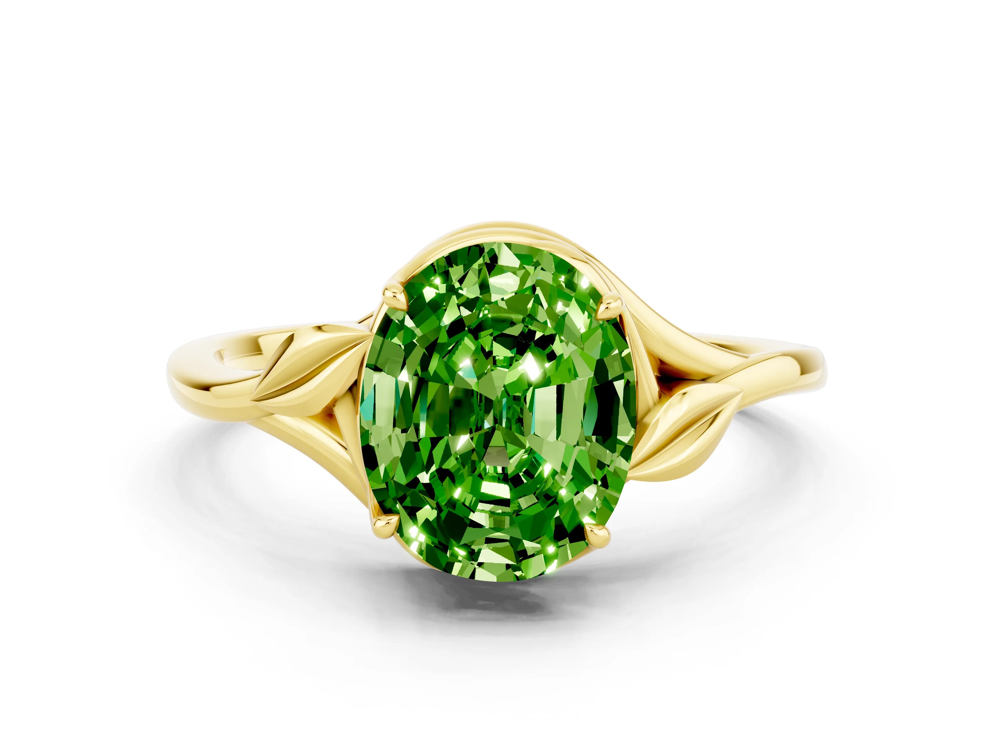 Yellow gold Oval Cut Peridot Solitaire Ring with Twist Band and Four-Prong Setting_24