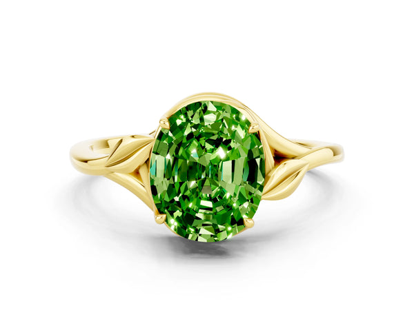 Yellow gold Oval Cut Peridot Solitaire Ring with Twist Band and Four-Prong Setting