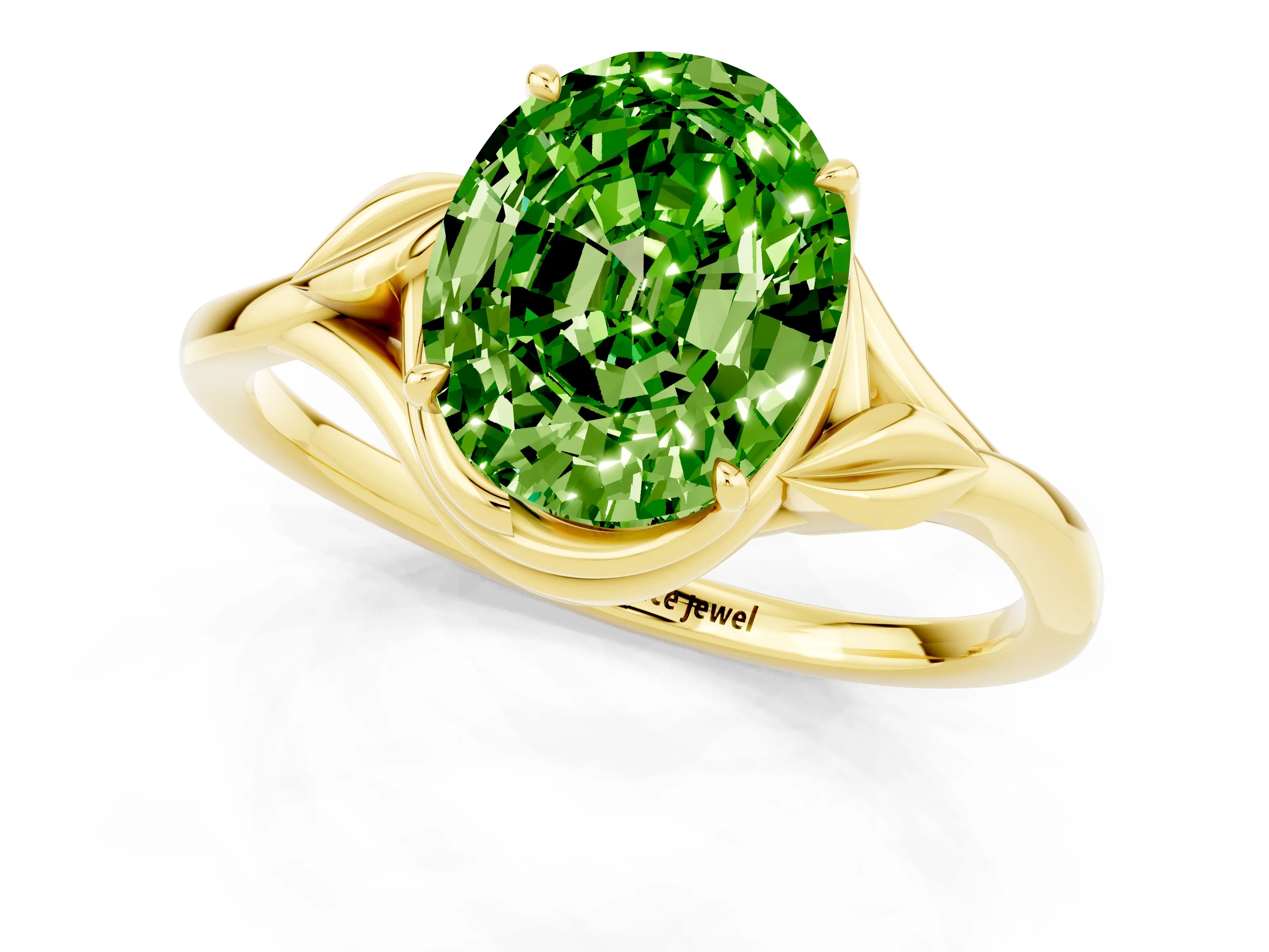 Yellow gold Oval Cut Peridot Solitaire Ring with Twist Band and Four-Prong Setting_25