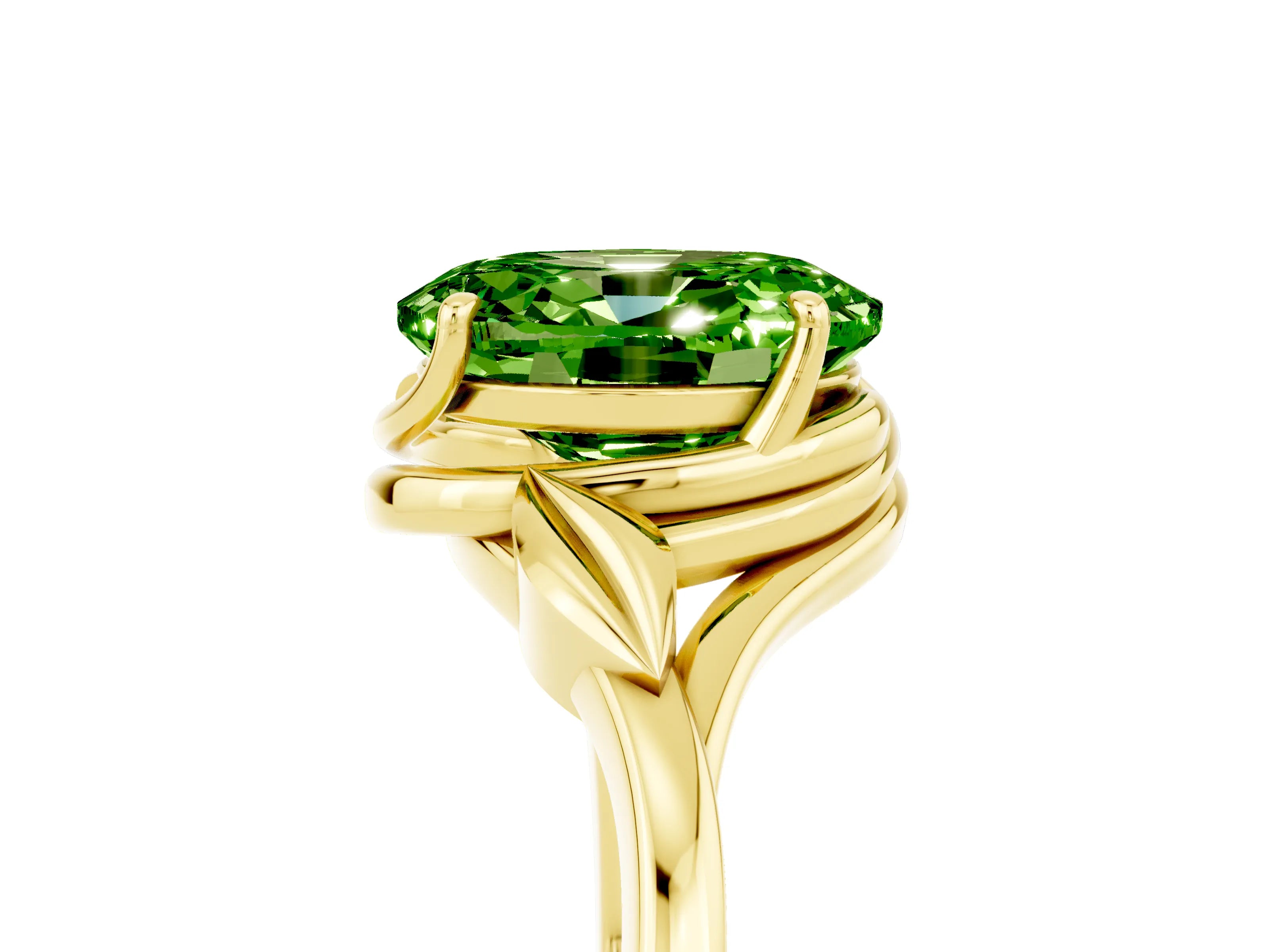 Yellow gold Oval Cut Peridot Solitaire Ring with Twist Band and Four-Prong Setting_29