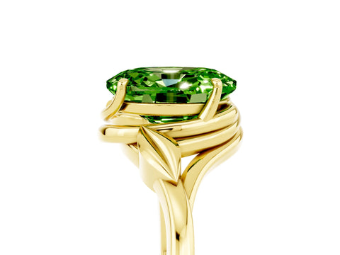 Yellow gold Oval Cut Peridot Solitaire Ring with Twist Band and Four-Prong Setting_29