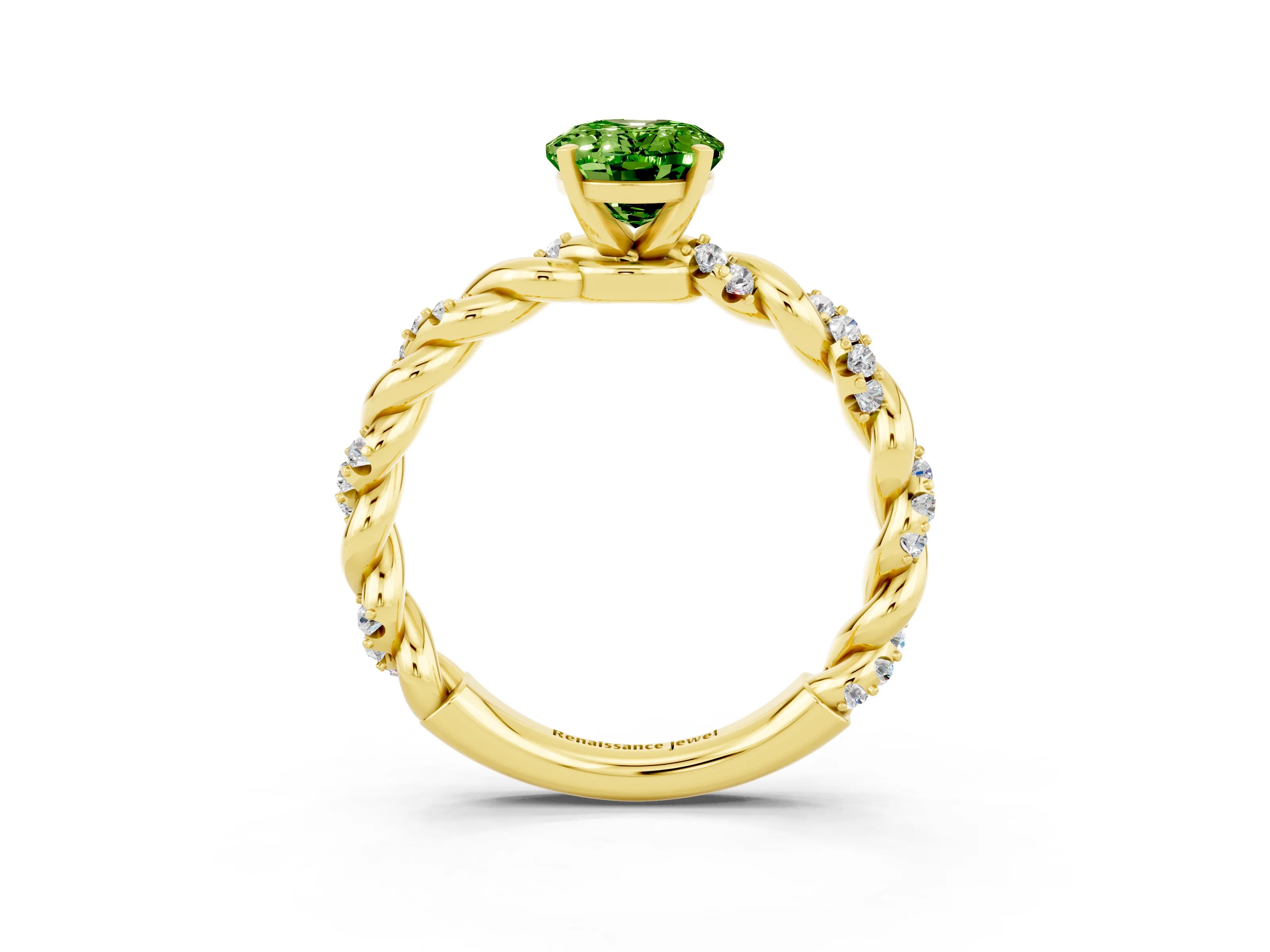 Yellow gold Oval Cut Peridot Solitaire Ring with Twisted Band and Pavé Accents_3